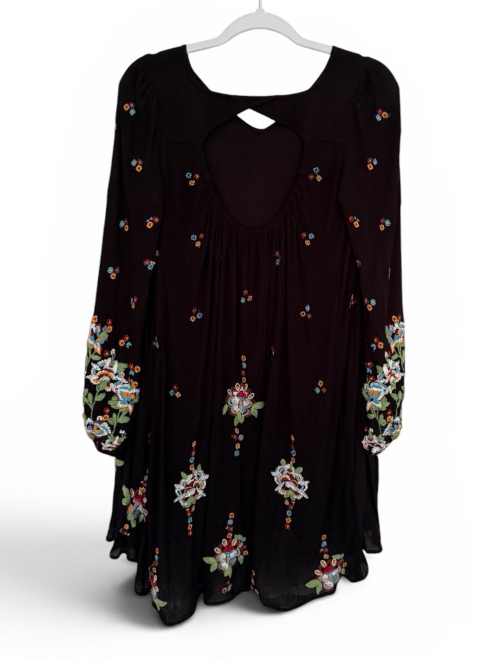 Free People Oxford Embroidered Long Sleeve Mini Swing Dress Size Small - Picture 4 of 6